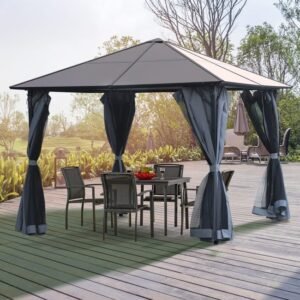 Pavillon aluminium 3 x 3 m toit polycarbonate avec moustiquaires