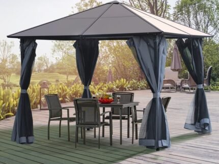 Pavillon aluminium 3 x 3 m toit polycarbonate avec moustiquaires